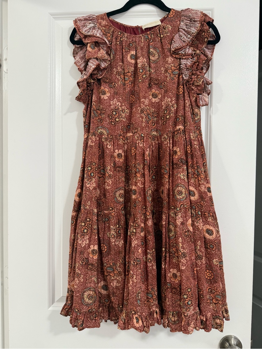 Ulla Johnson Rust Floral Ruffle Short Dress Size 6